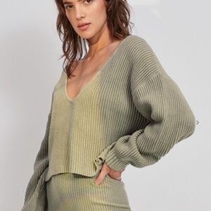 Lunya Cozy Cotton Silk Ribbed Reversible Sweater | Size Medium | Sage green